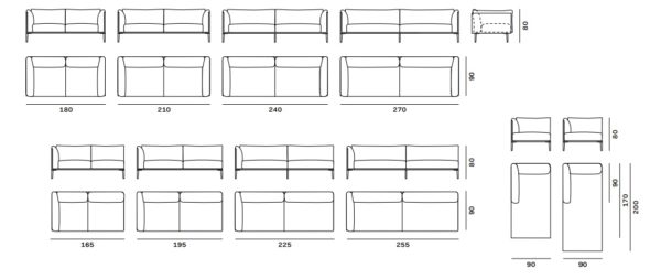 Canapé KUBI Novamobili dimensions