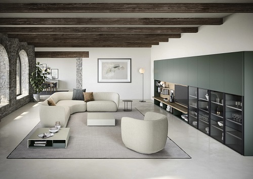Meuble de rangement Novamobili avec portes laquées, solution élégante pour le salon moderne